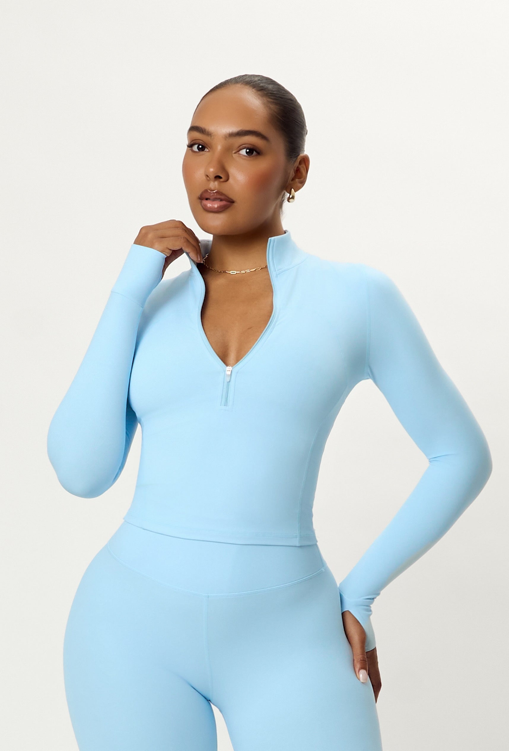 Contour Half Zip Crop - Ice Blue