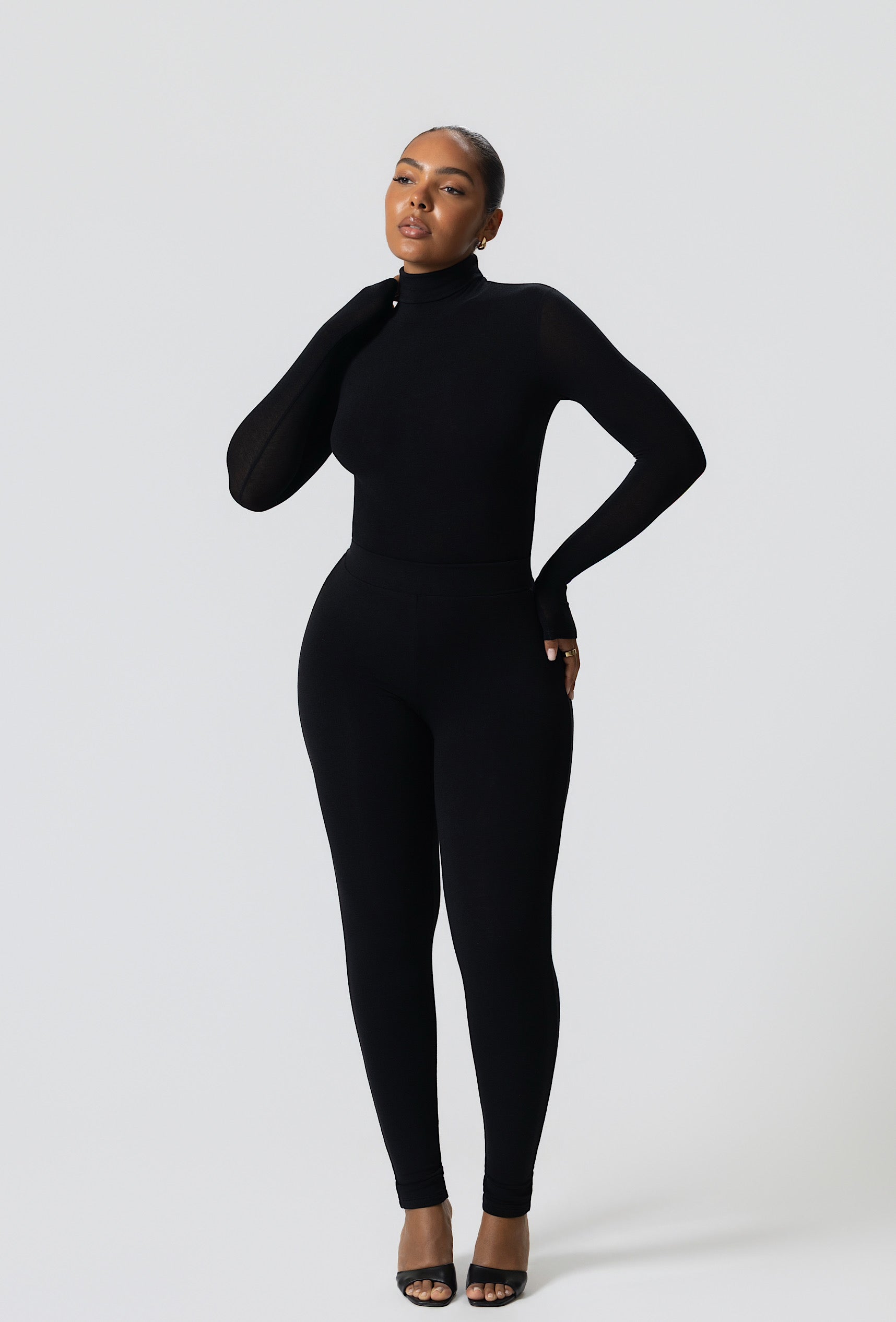 Matte Basix Sculpt Turtle Neck Bodysuit - Black