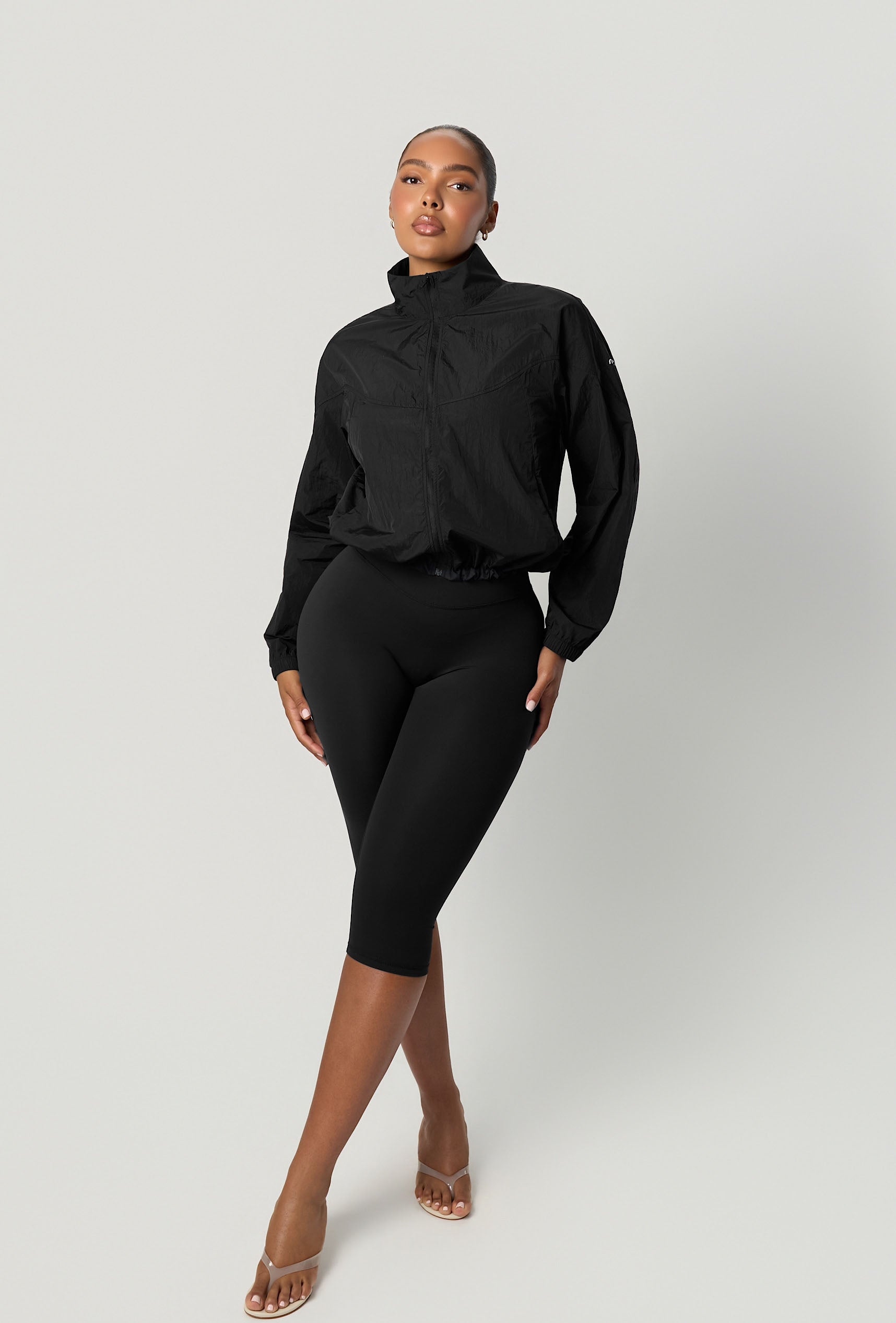 Frame Cropped Windbreaker - Black