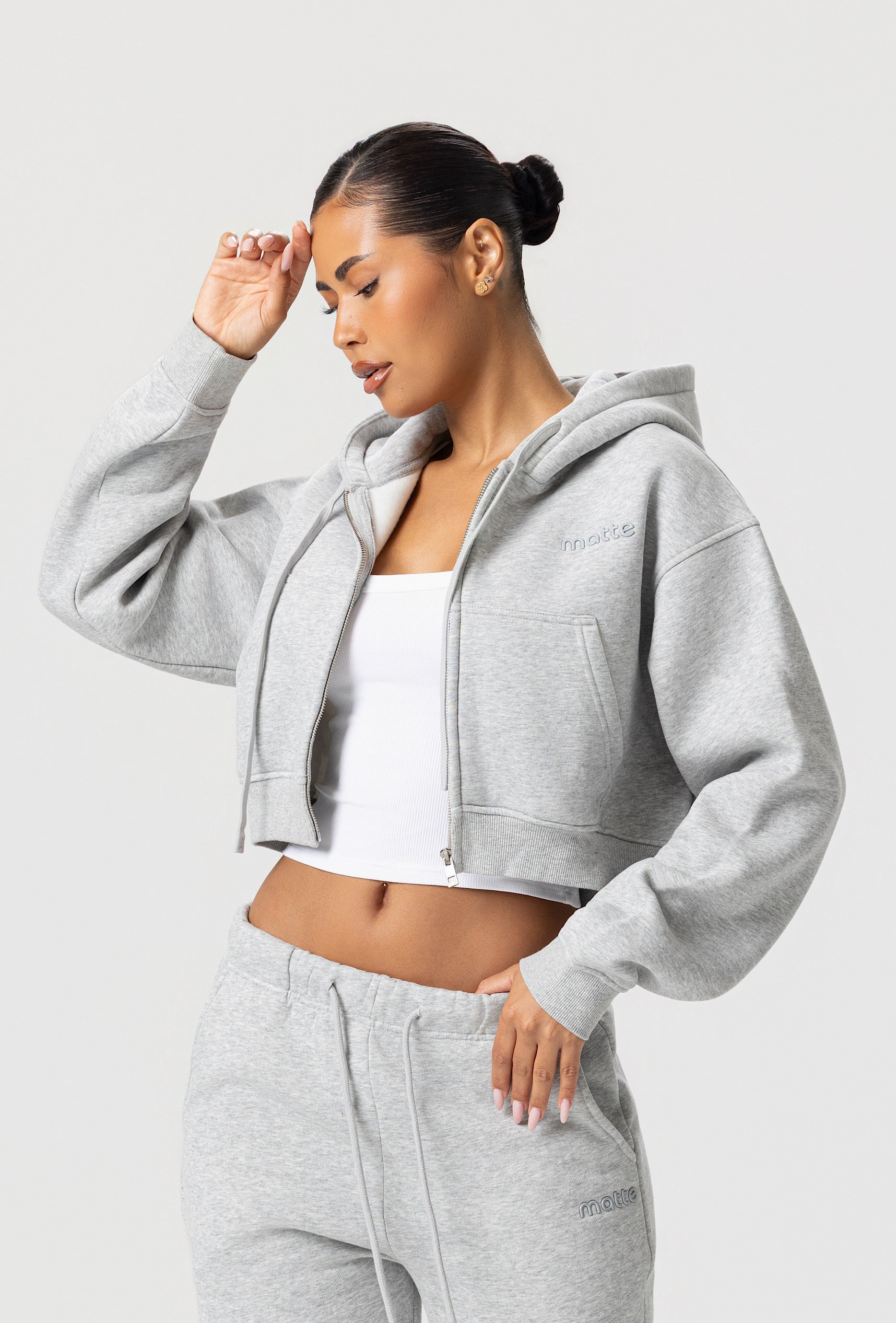 Staple Cropped Hoodie - Heather Gray