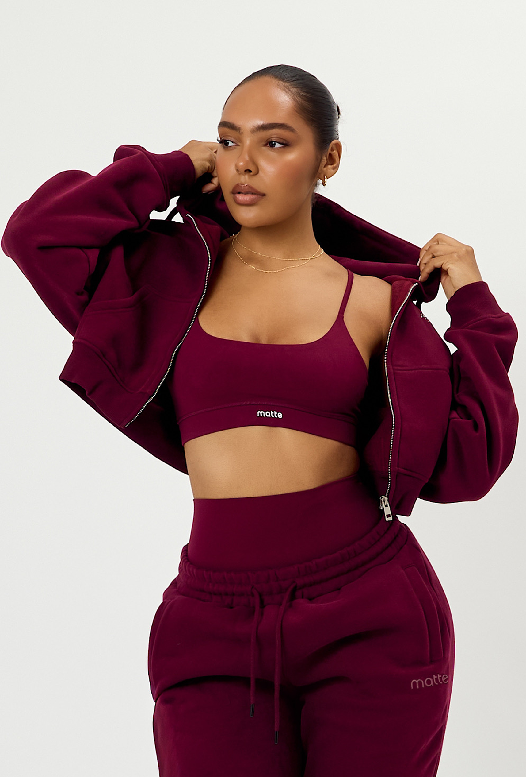 Staple Cropped Hoodie - Burgundy