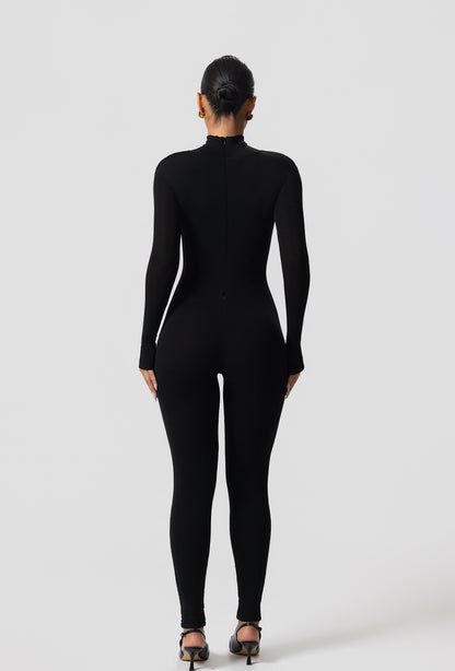 Matte Basix Sculpt Turtle Neck Jumpsuit - Black