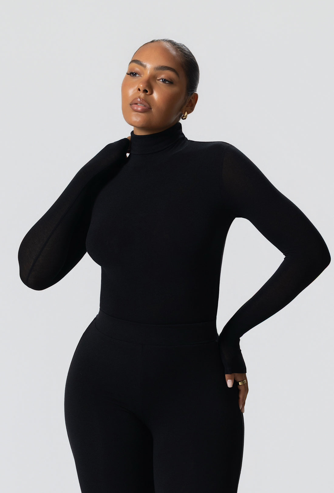 Matte Basix Sculpt Turtle Neck Bodysuit - Black