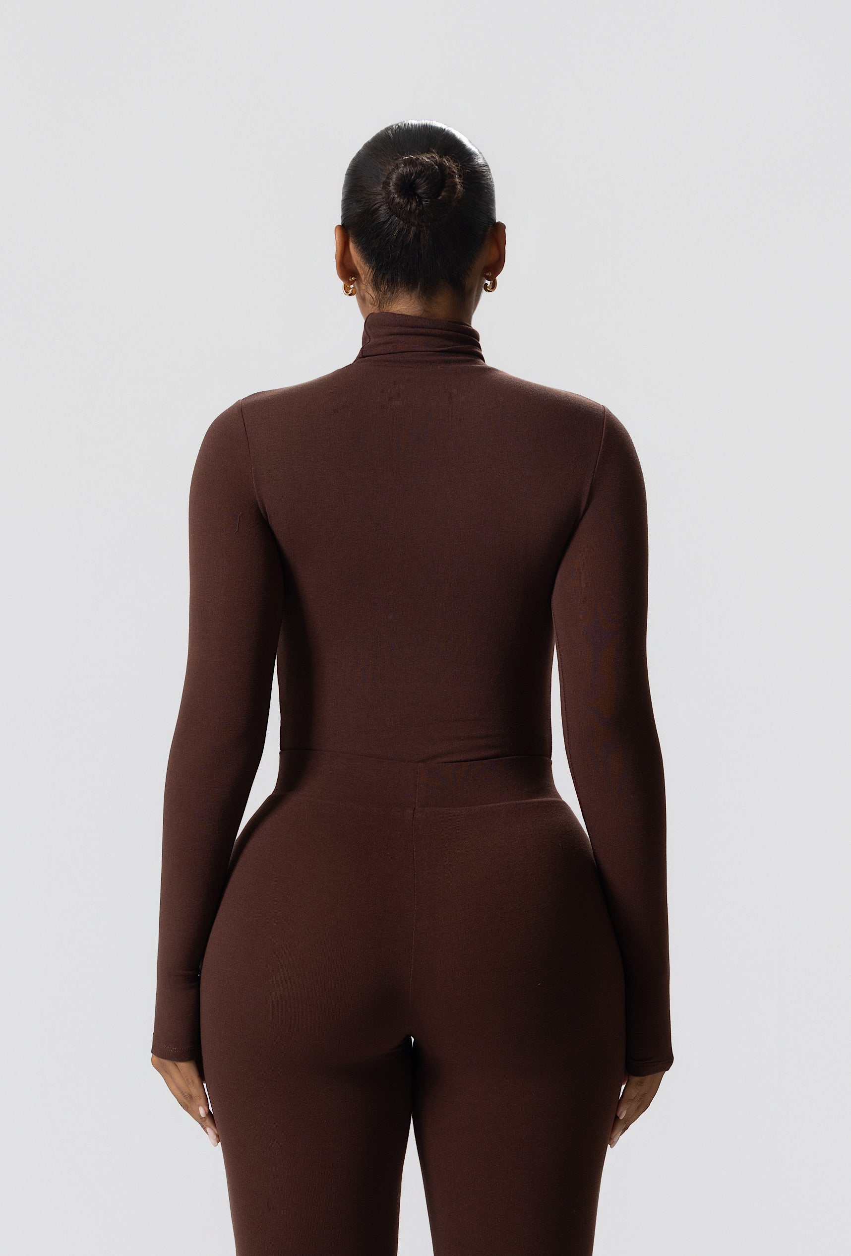Matte Basix Sculpt Turtle Neck Bodysuit - Chocolate