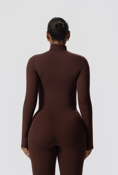 Matte Basix Sculpt Turtle Neck Bodysuit - Chocolate