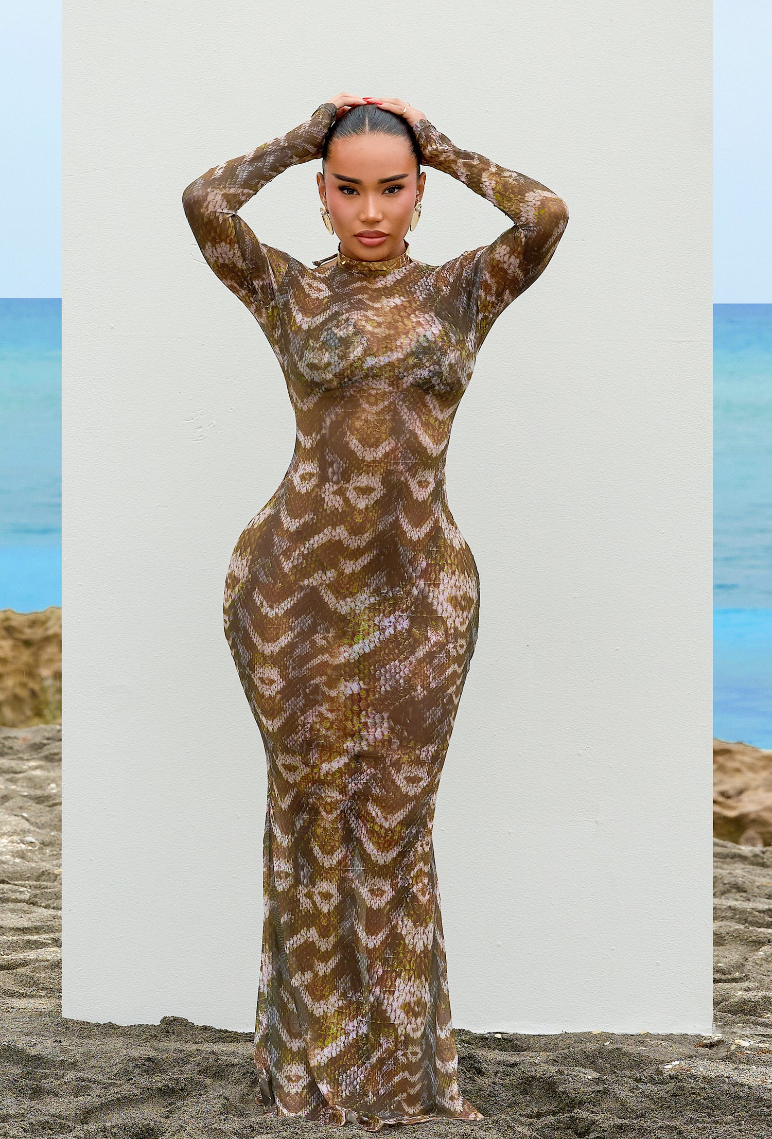 gold coverup dress Stella Sequin Crochet Side Slit Cover Up Maxi Dress - Gold