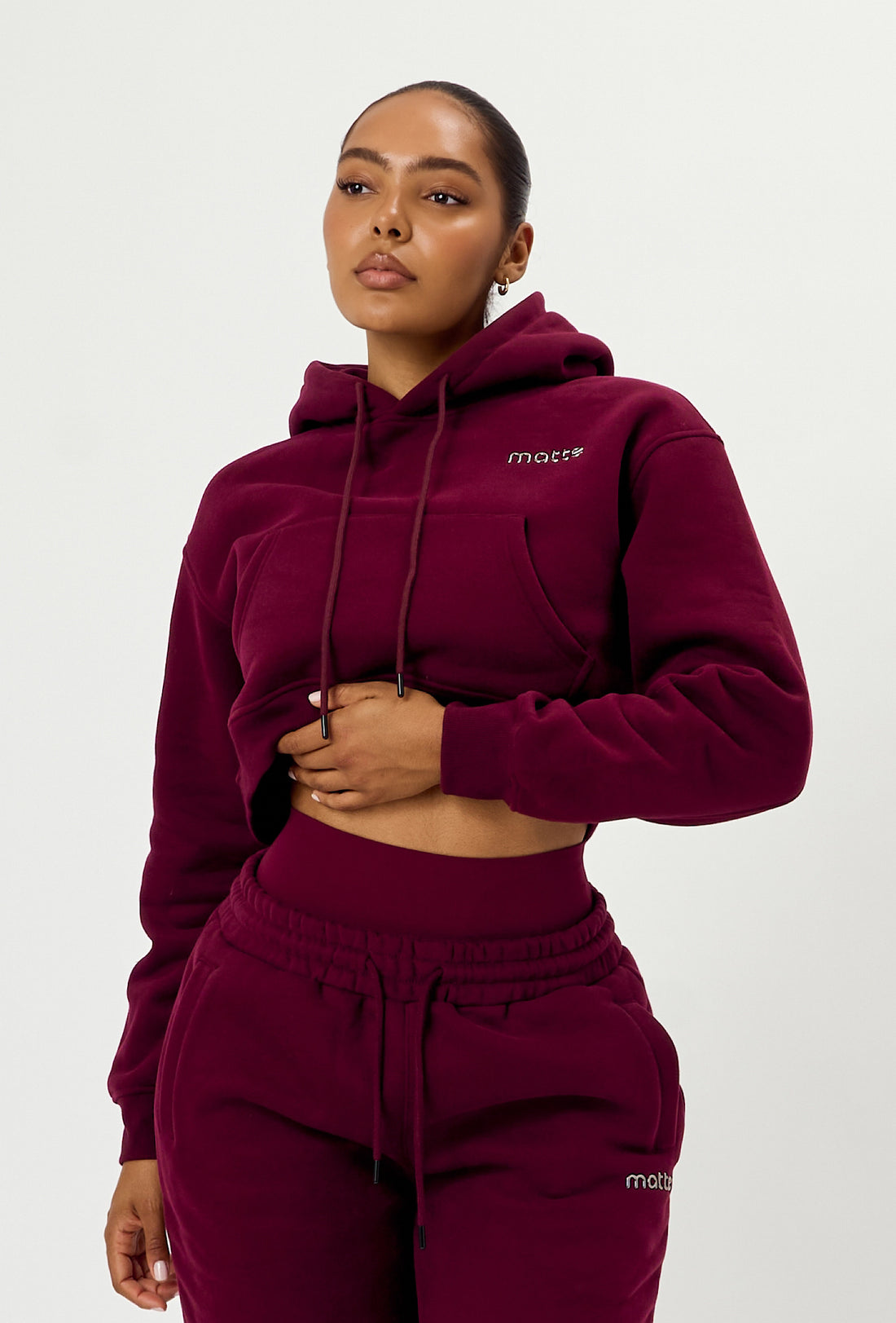 Staple Cropped Pullover Hoodie - Burgundy