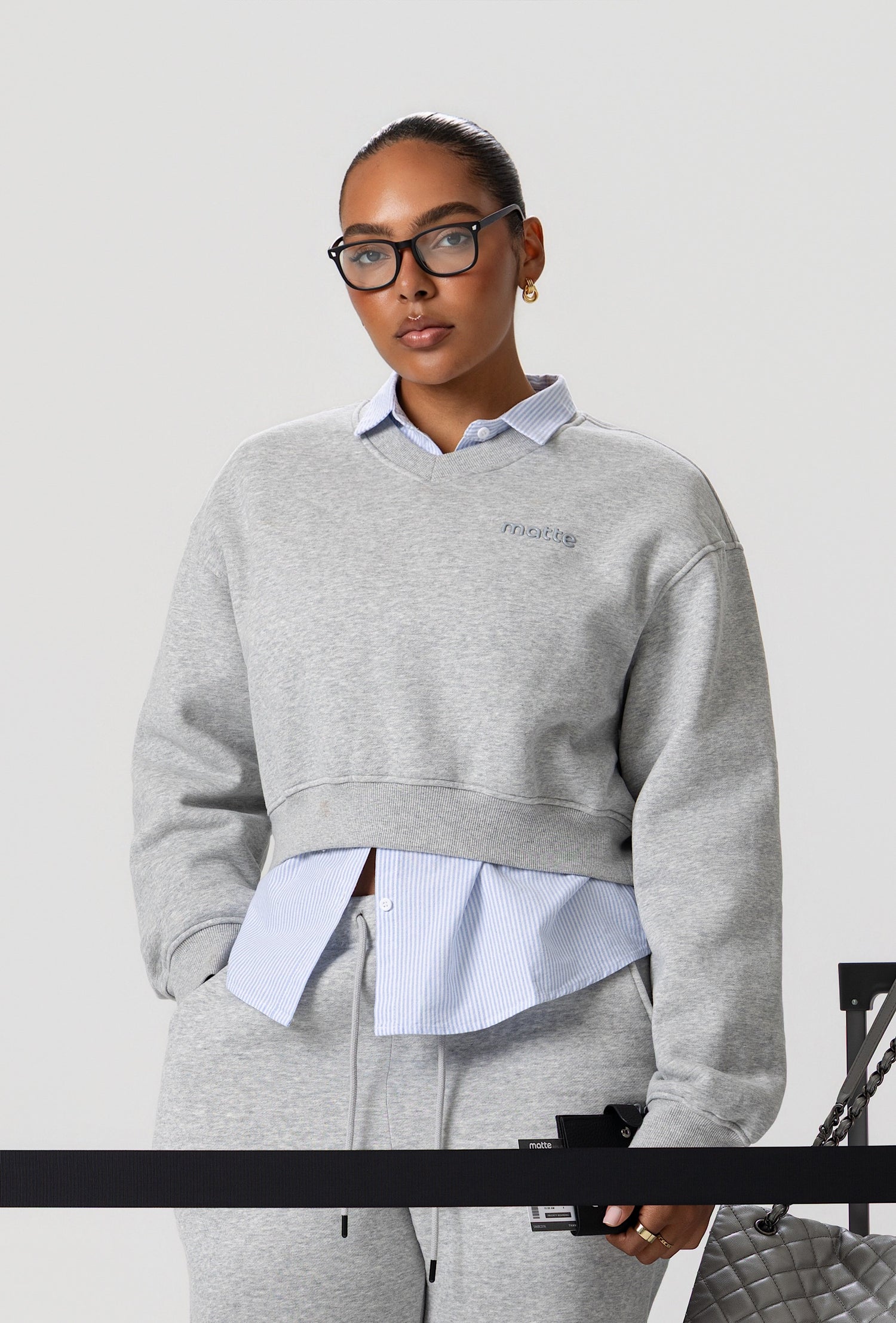 Varsity Cropped Sweatshirt  - Heather Gray