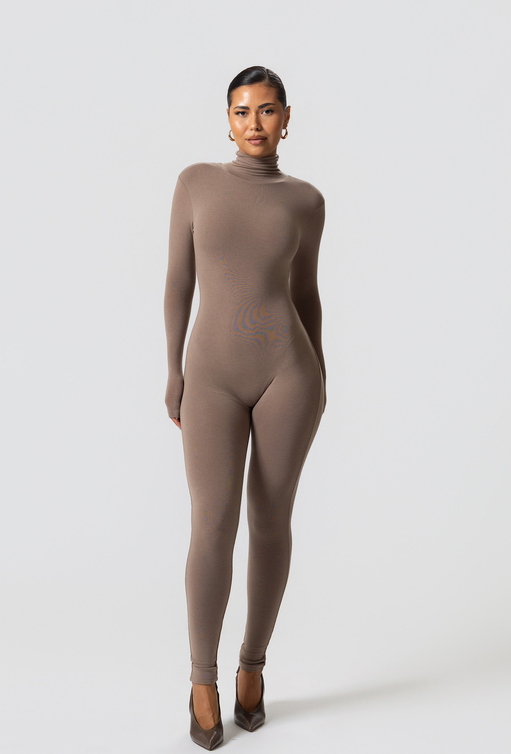 Matte Basix Sculpt Turtle Neck Jumpsuit - Nude