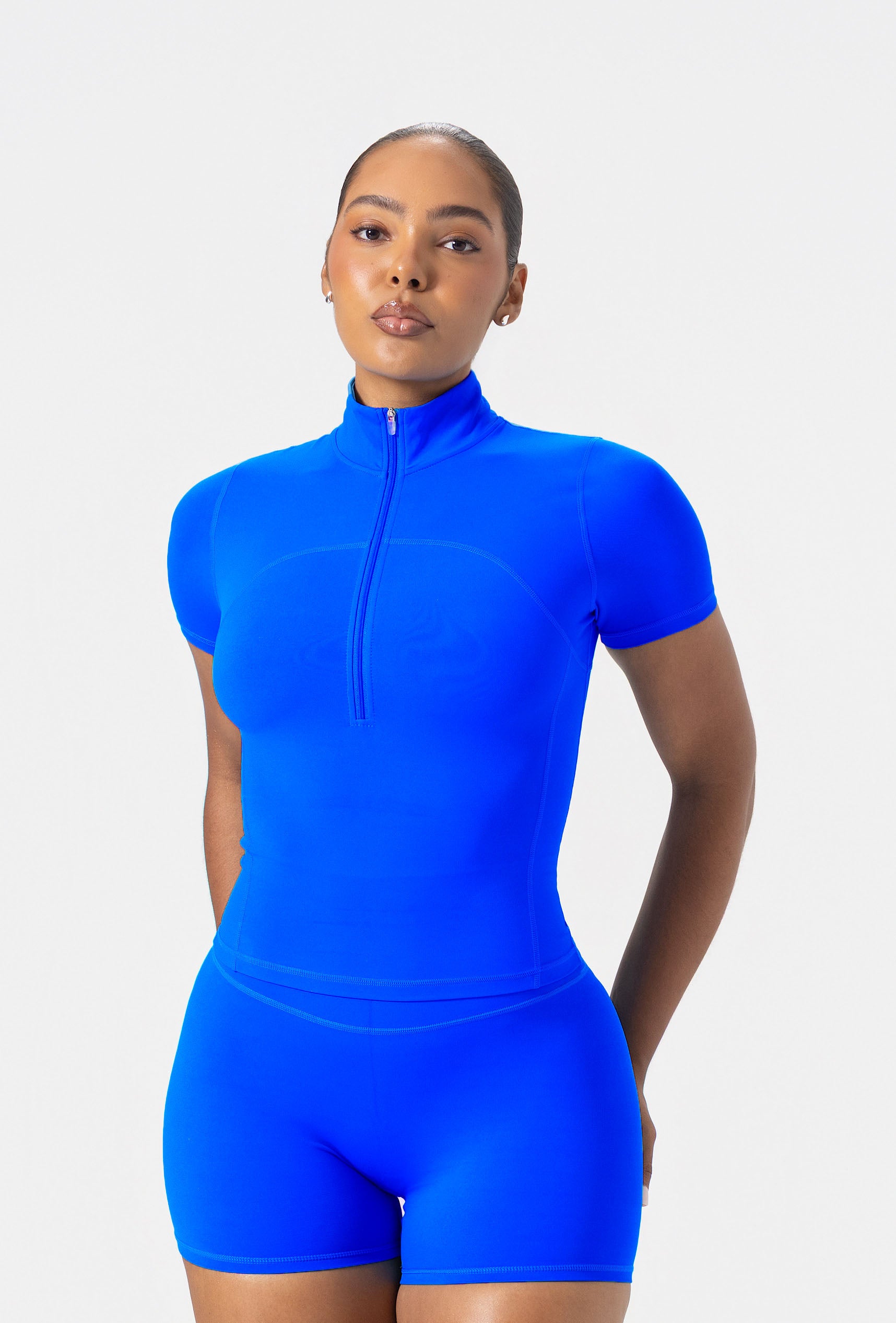 【6397/シックススリーナインセブン】SHORT JUMP SUIT Contour Half Zip Short Sleeve - Santorini