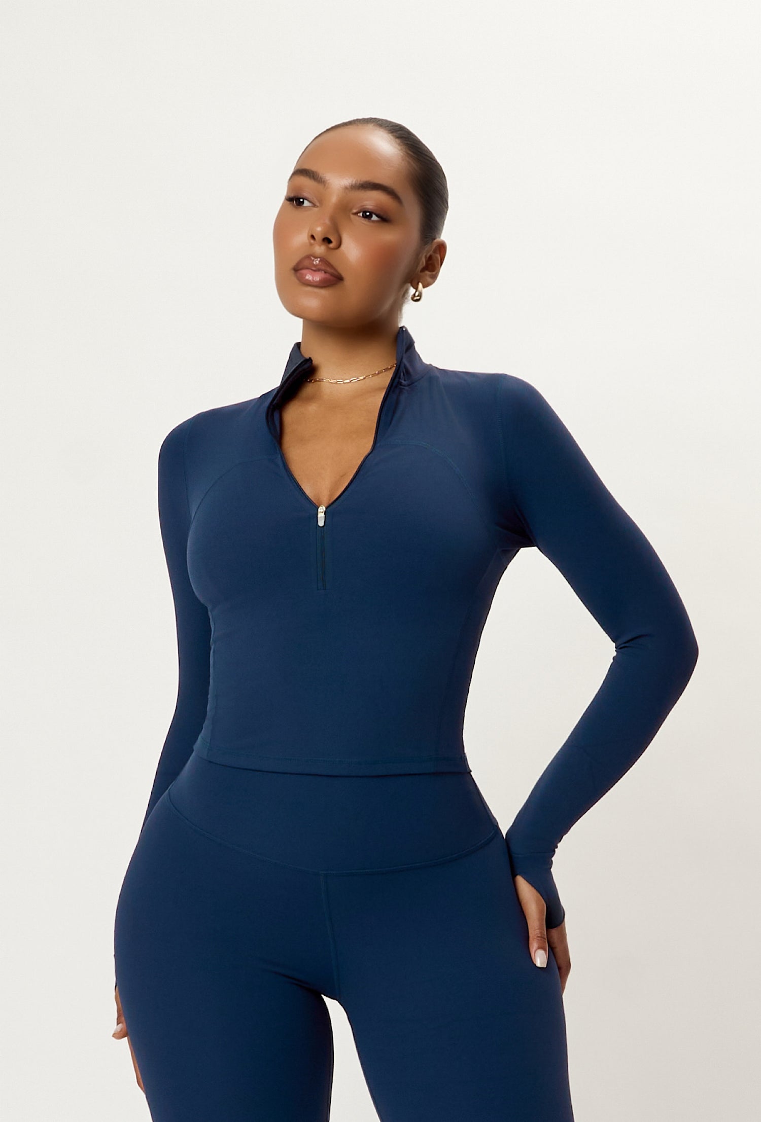 Contour Half Zip Crop - Navy