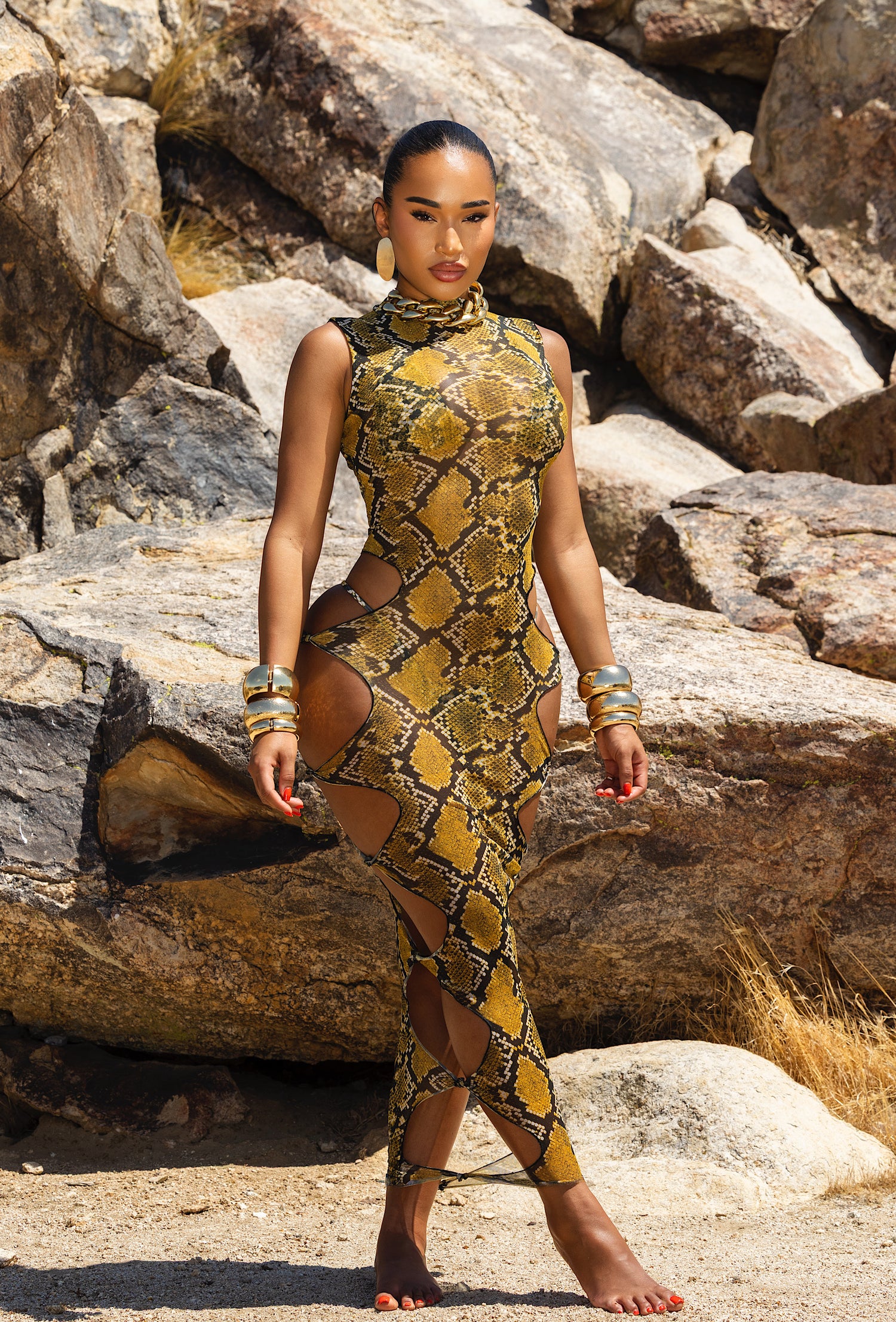 Anastacio Sheer Cover Up - Yellow Python