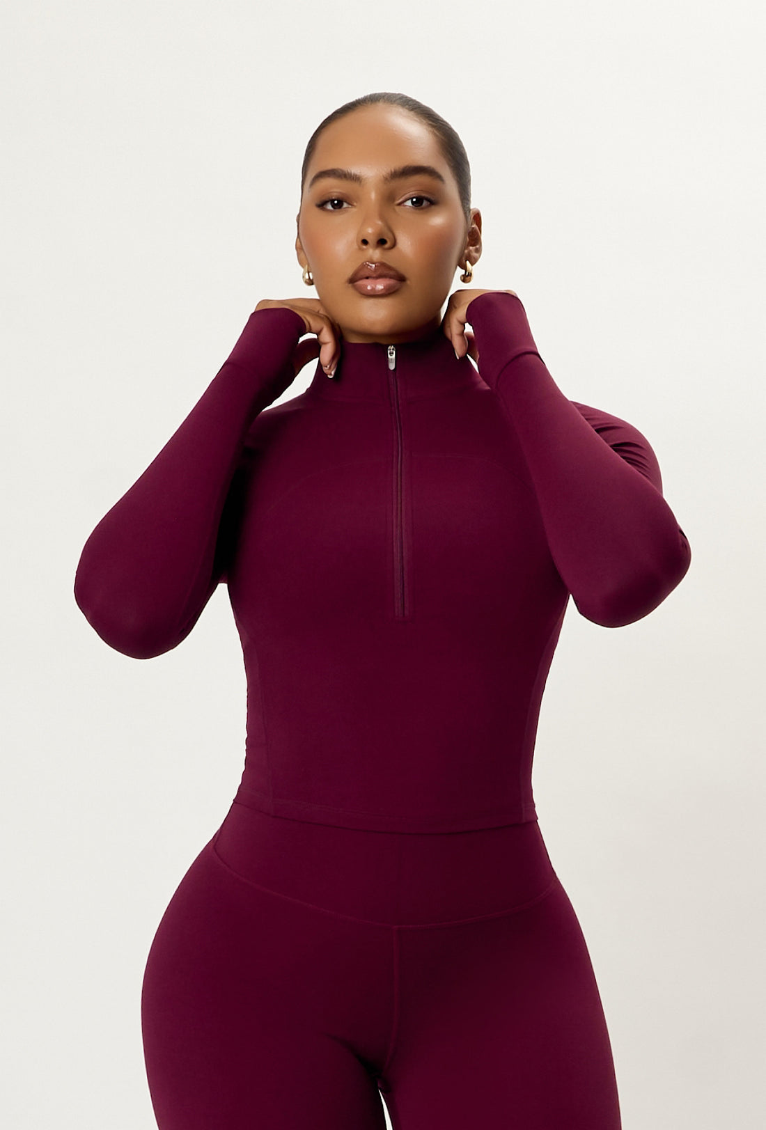 Contour Half Zip Crop - Burgundy