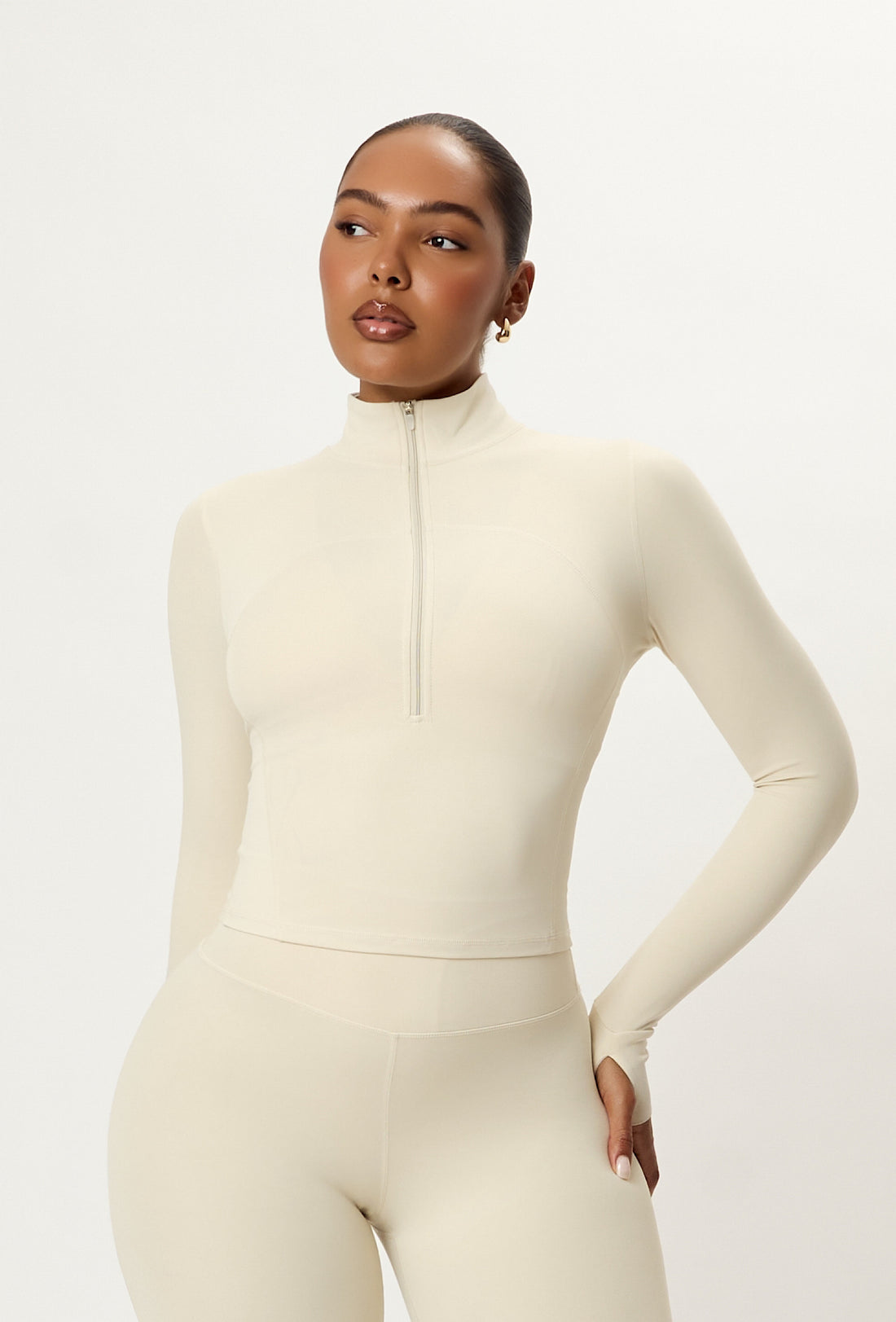 Contour Half Zip Crop - Vanilla