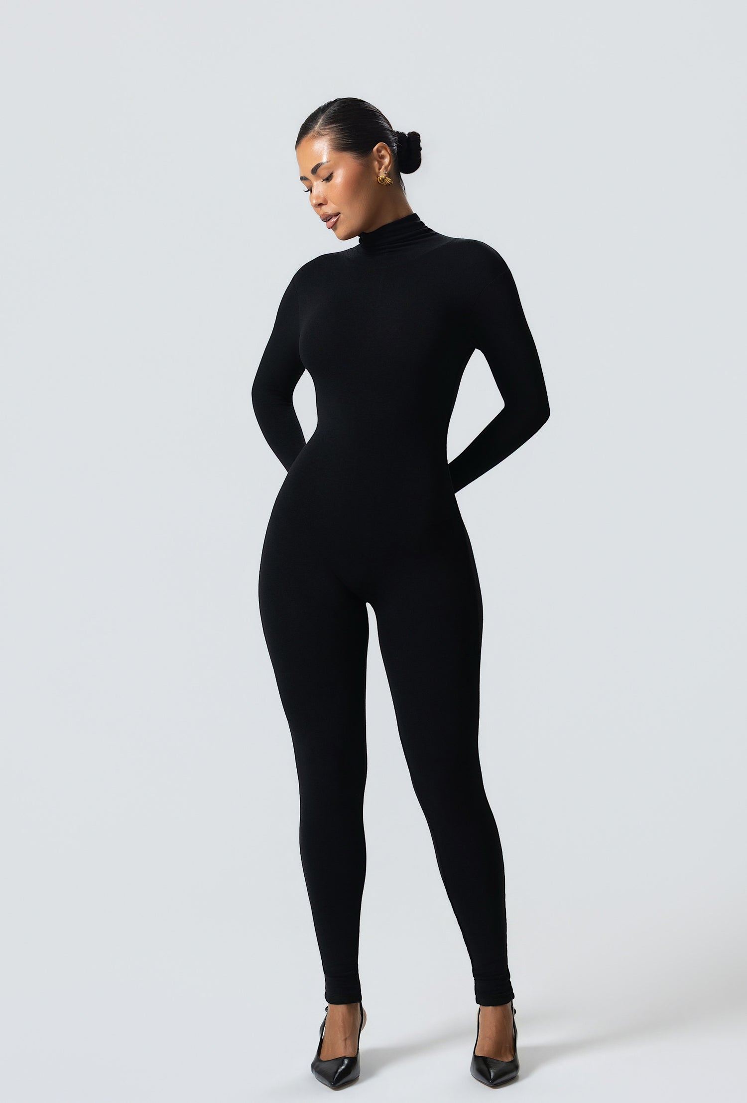 Matte Basix Sculpt Turtle Neck Jumpsuit - Black