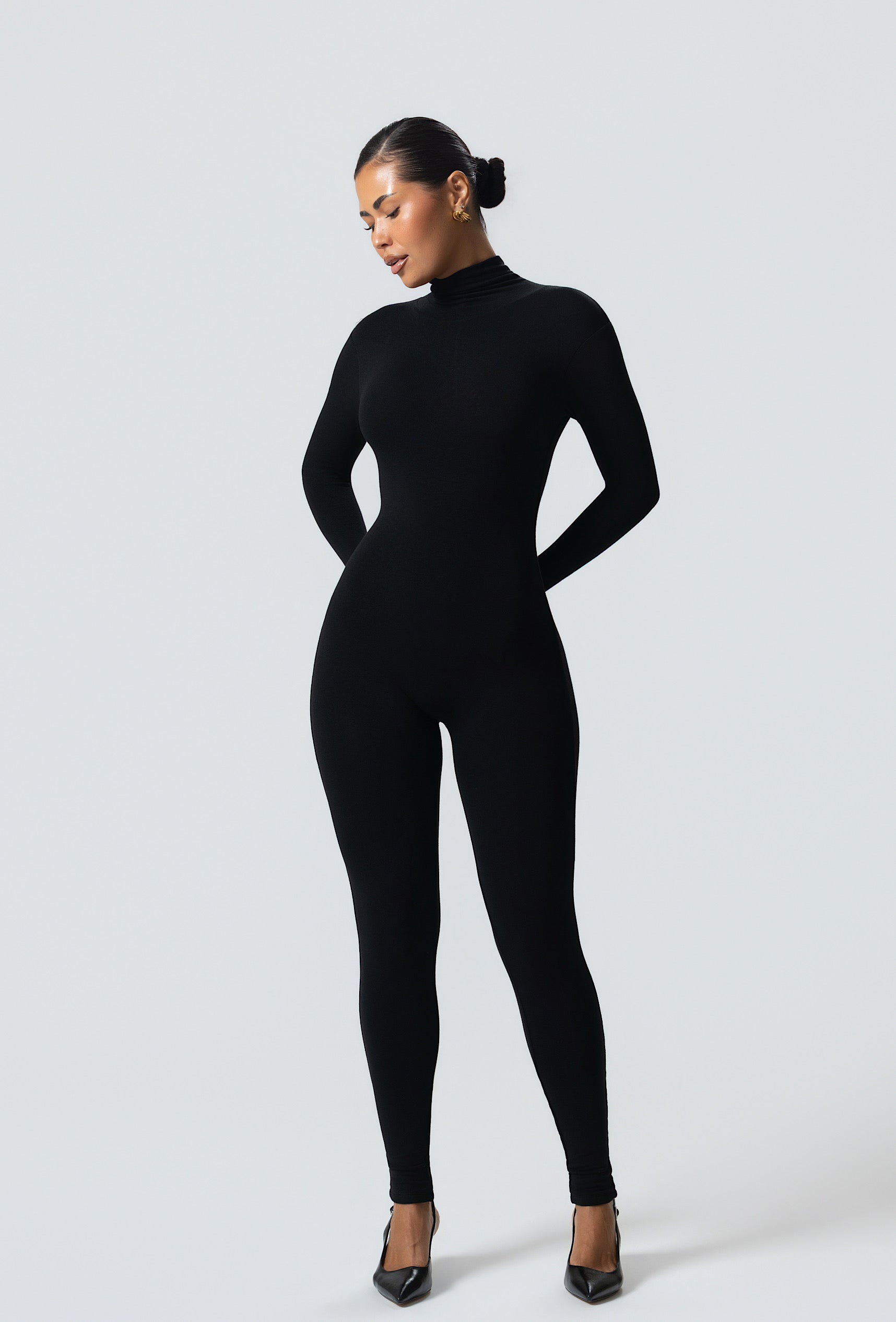 Matte Basix Sculpt Turtle Neck Jumpsuit - Black