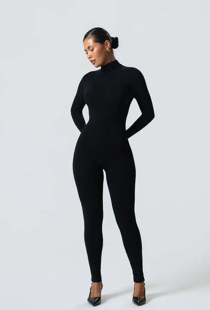 Matte Basix Sculpt Turtle Neck Jumpsuit - Black