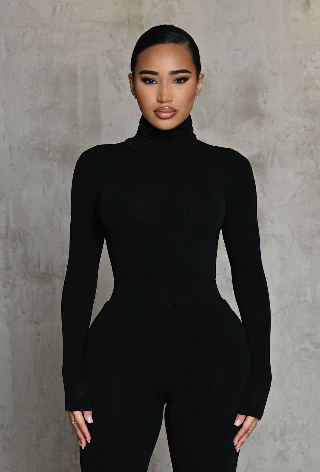Matte Basix Sculpt Turtle Neck Bodysuit - Black