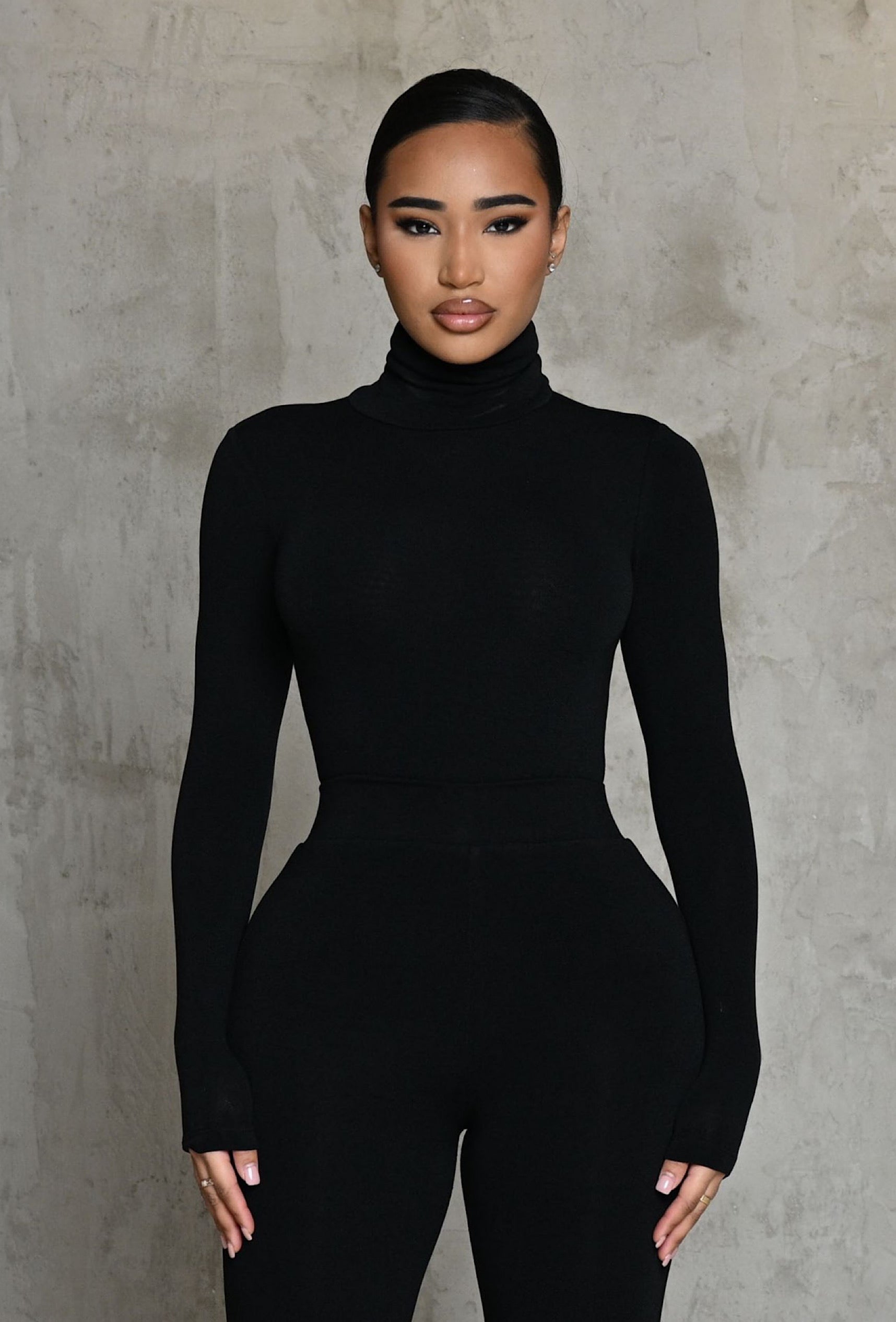 Matte Basix Sculpt Turtle Neck Bodysuit - Black