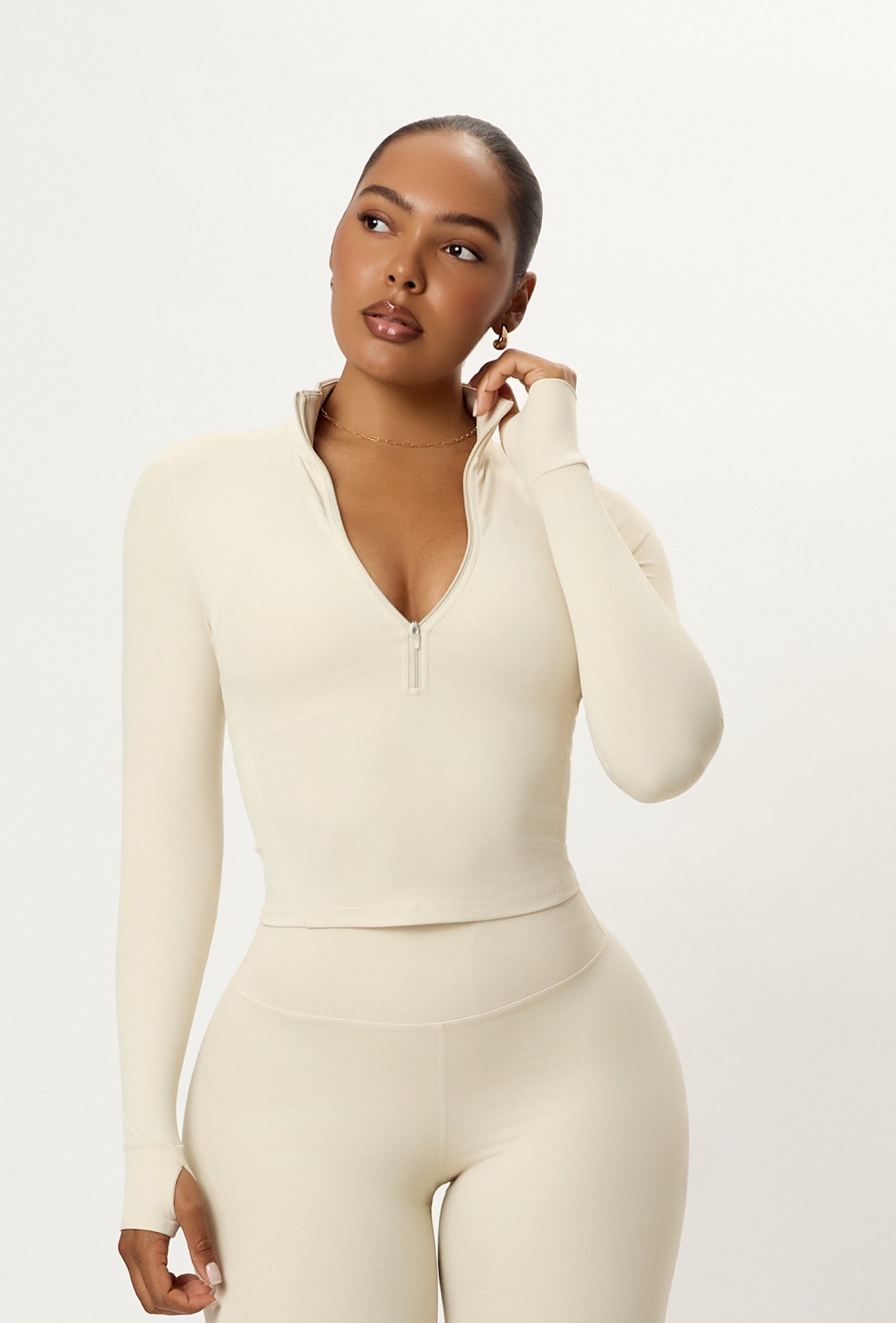 Contour Half Zip Crop - Vanilla