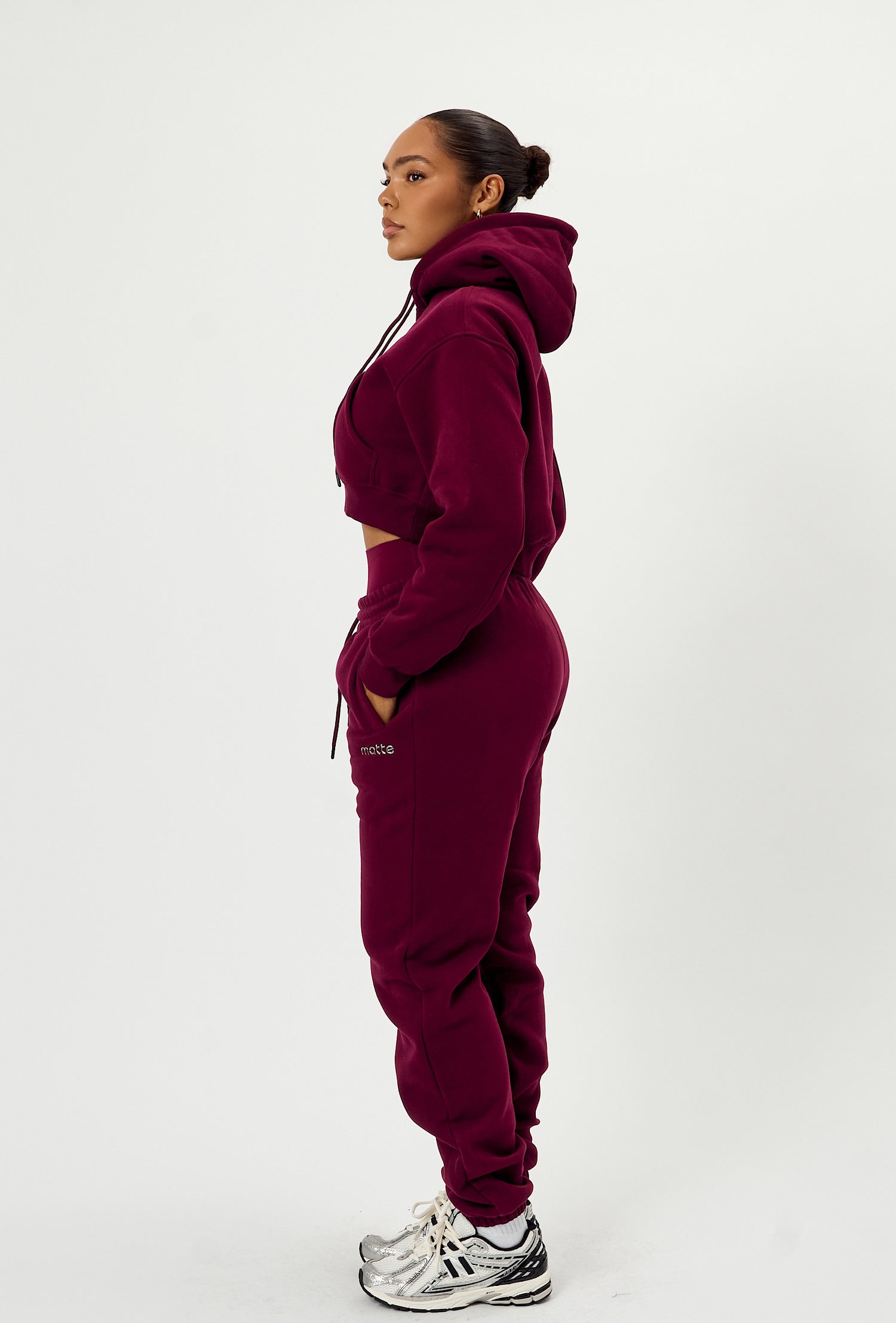 Staple Cropped Pullover Hoodie - Burgundy