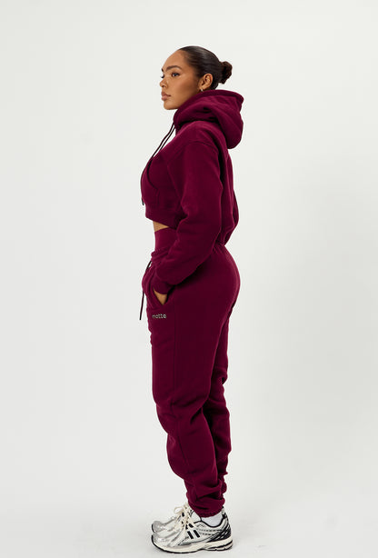 Staple Cropped Pullover Hoodie - Burgundy