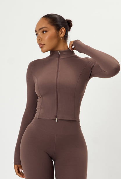 Sculpt Zip Long Sleeve - Soft Cocoa