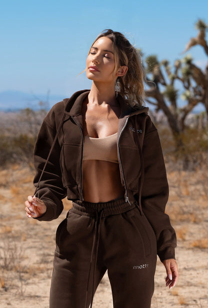 Staple Cropped Hoodie - Espresso