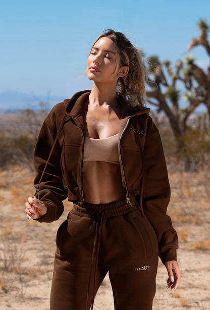 Staple Cropped Hoodie - Chocolate