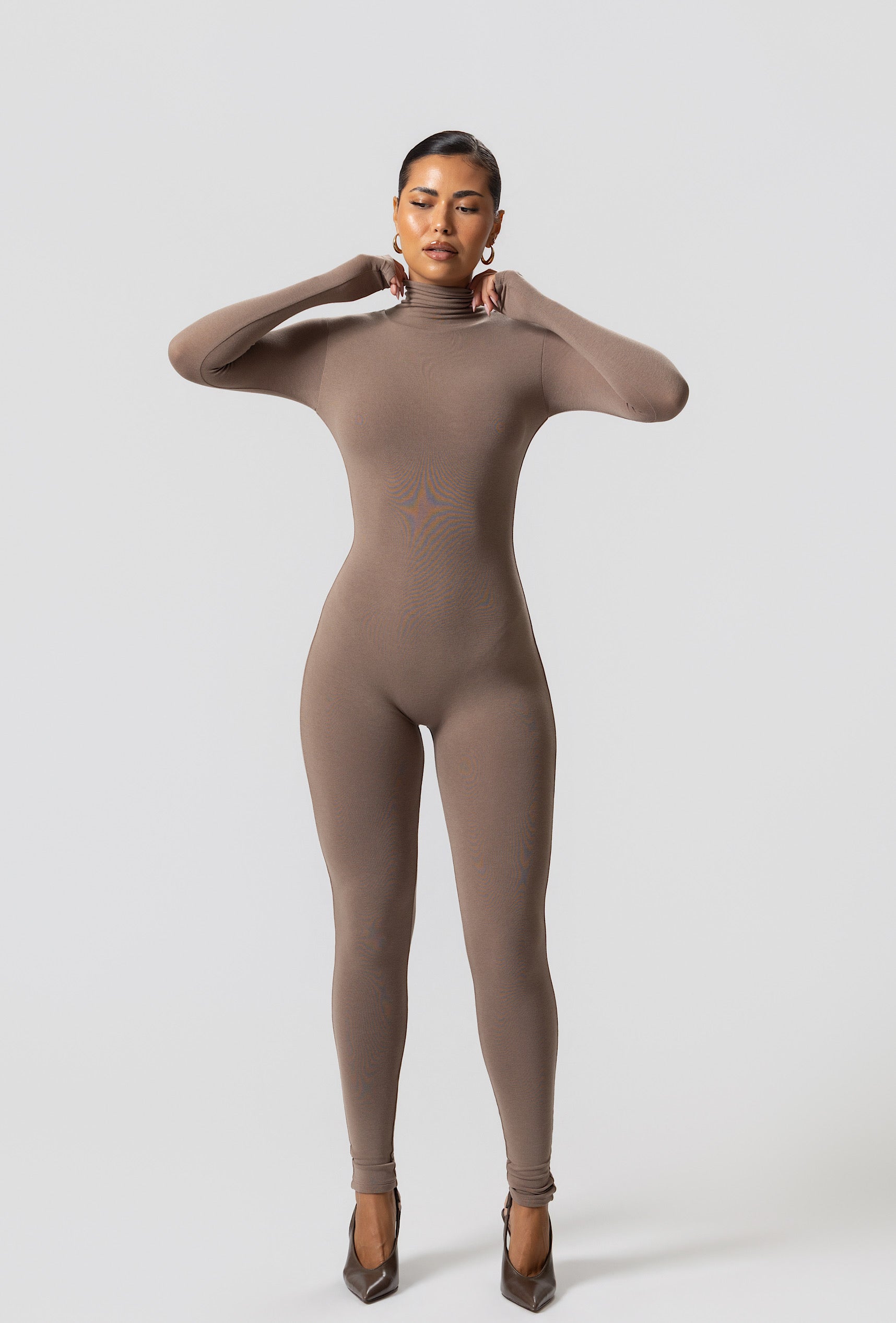 Matte Basix Sculpt Turtle Neck Jumpsuit - Nude