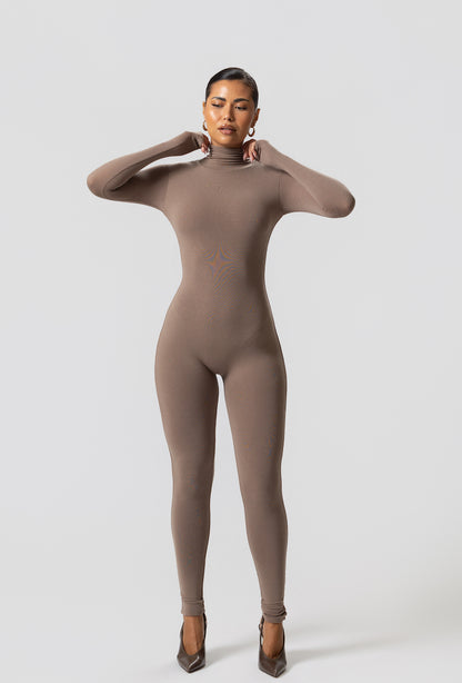 Matte Basix Sculpt Turtle Neck Jumpsuit - Nude