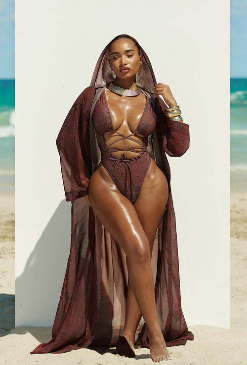 Gaia Hooded Cover Up - Wine Snake