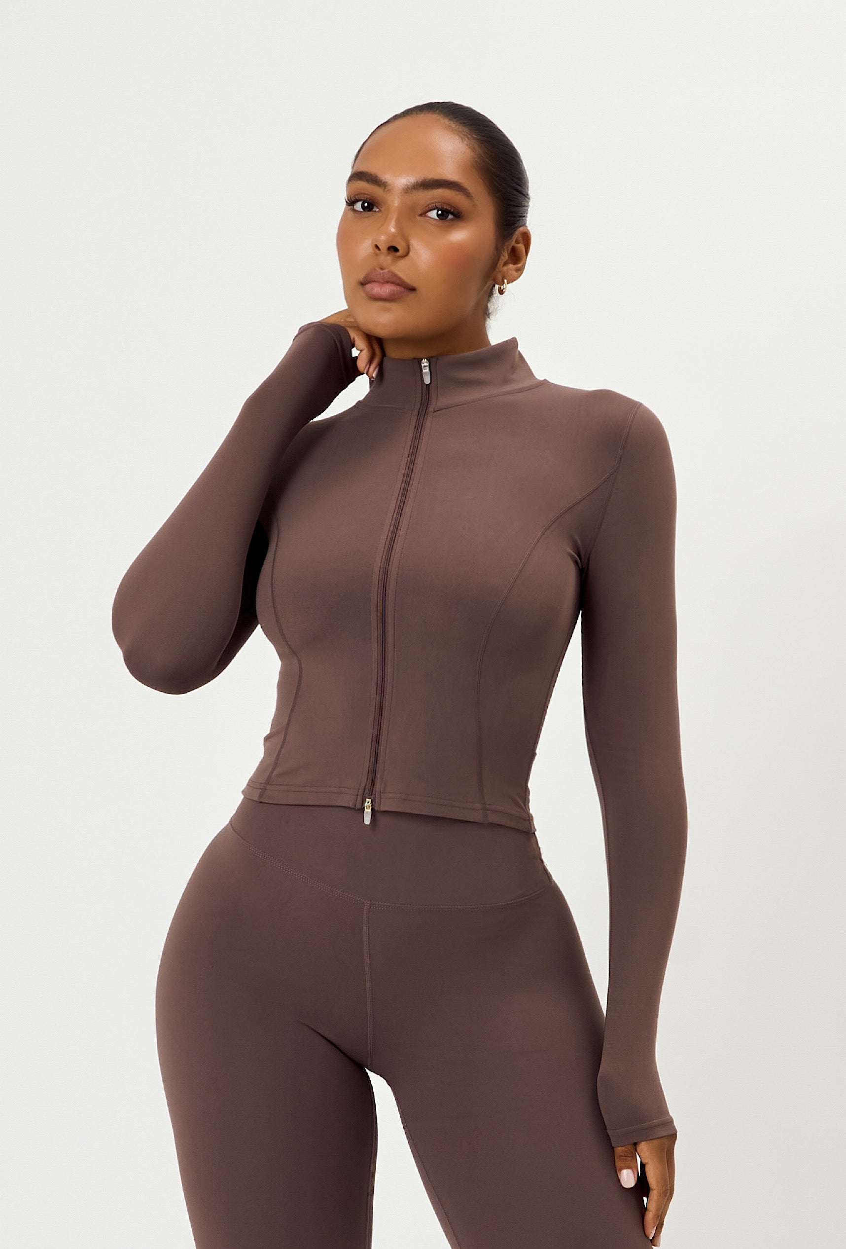 Sculpt Zip Long Sleeve - Soft Cocoa