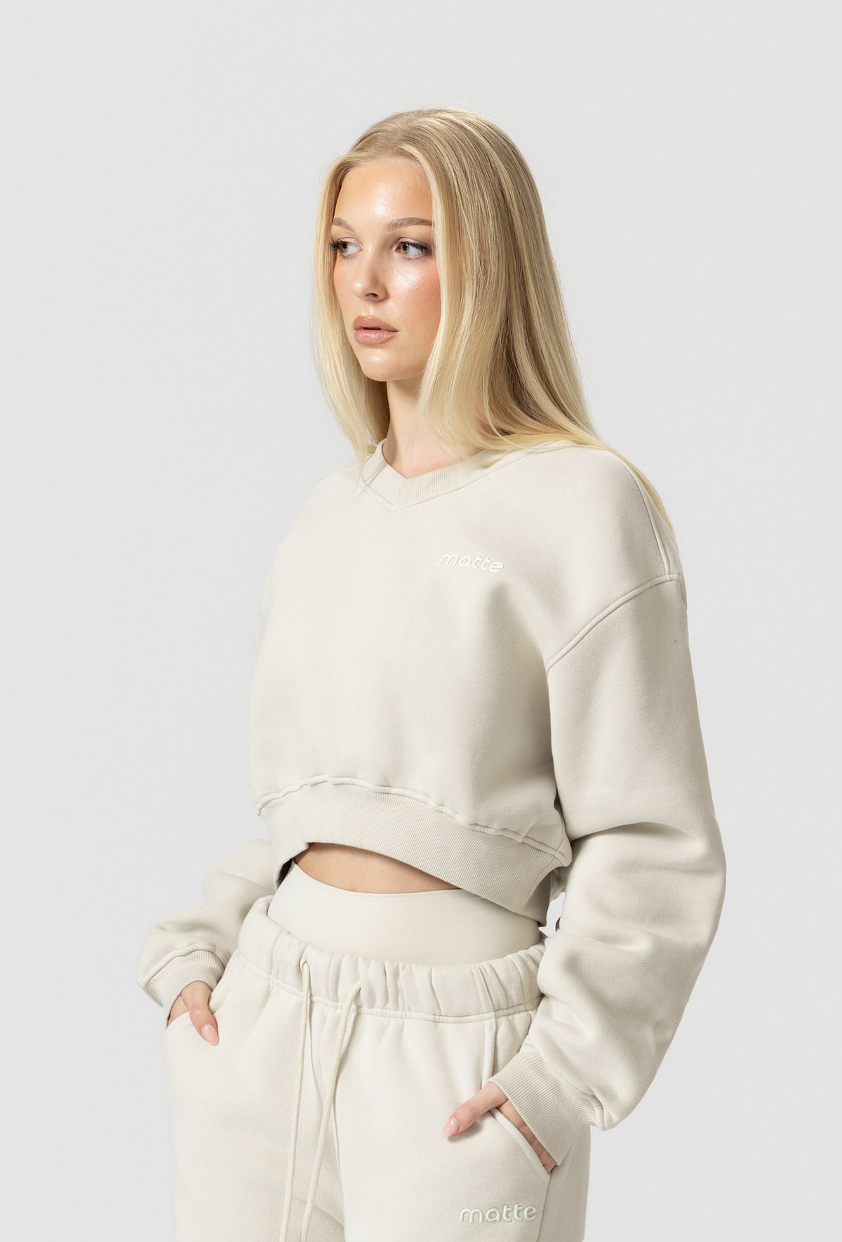 Varsity Cropped Sweatshirt  - Vanilla