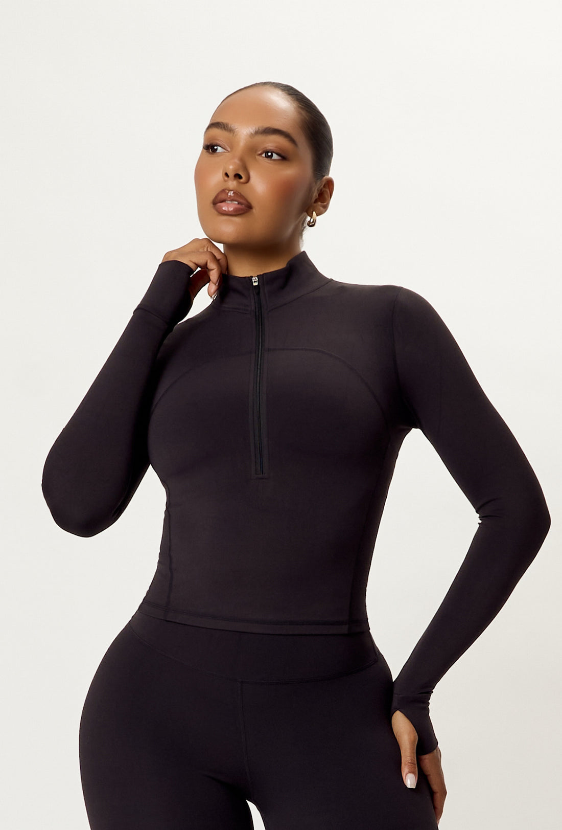 Contour Half Zip Crop - Black