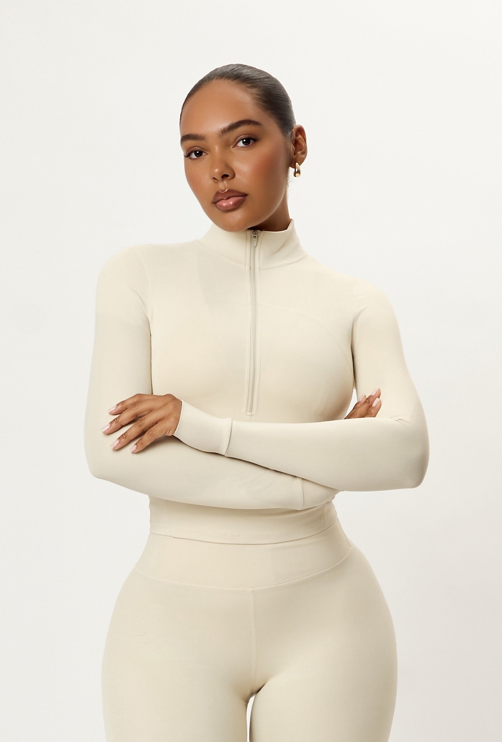 Contour Half Zip Crop - Vanilla