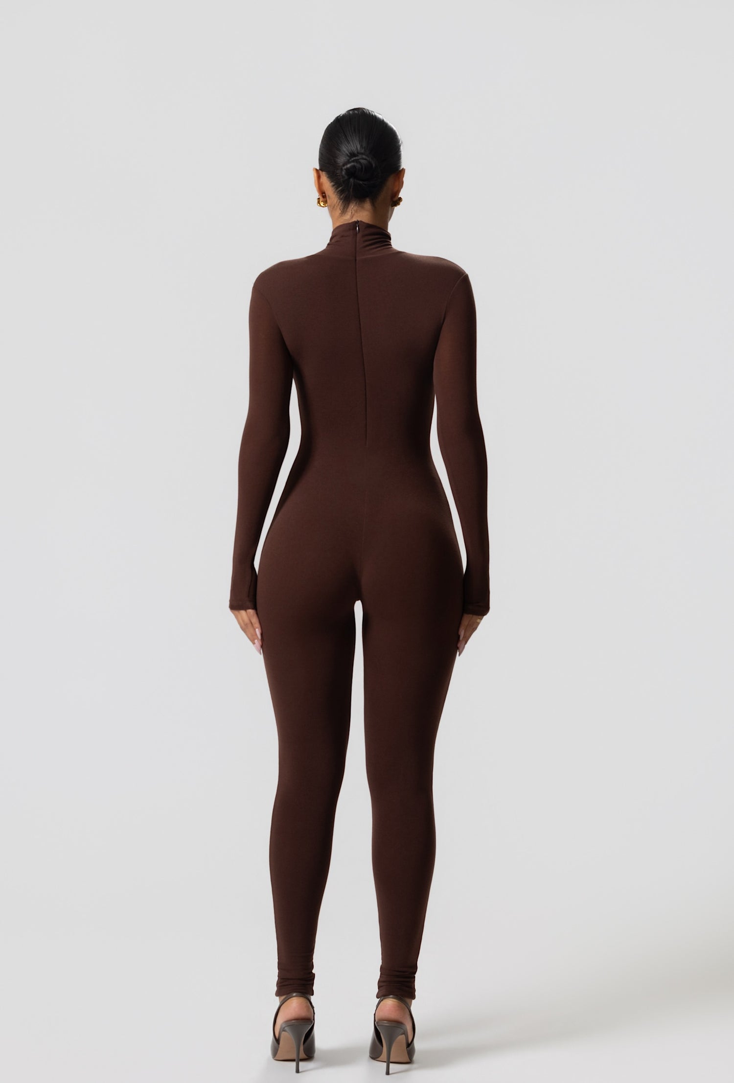 Matte Basix Sculpt Turtle Neck Jumpsuit - Chocolate