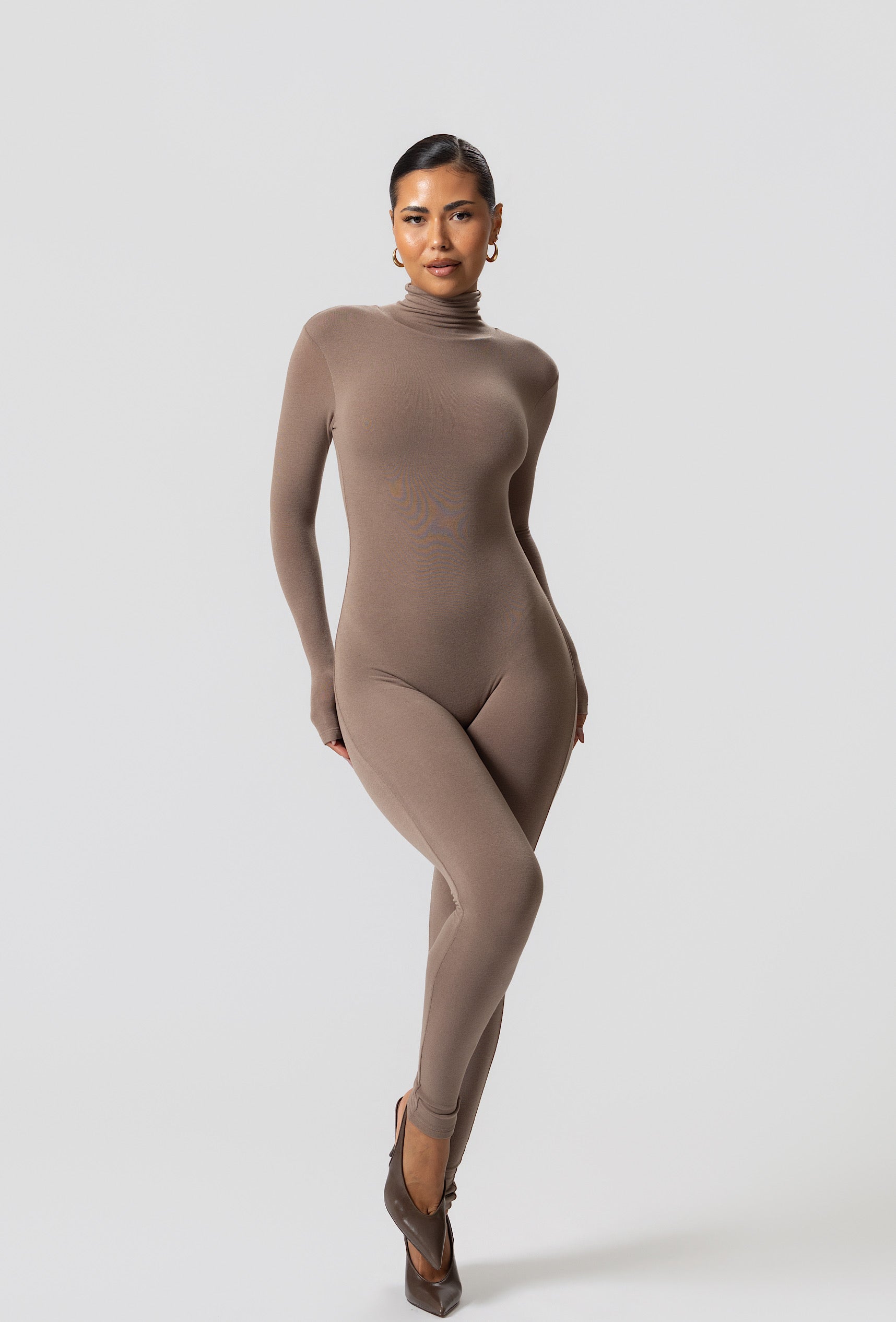 Matte Basix Sculpt Turtle Neck Jumpsuit - Nude