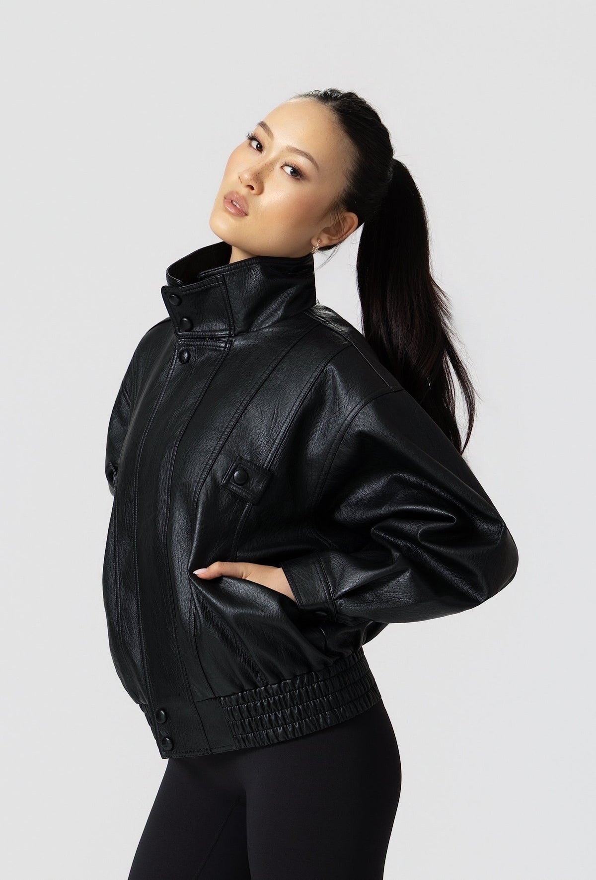 Frame Oversized Bomber Jacket - Black