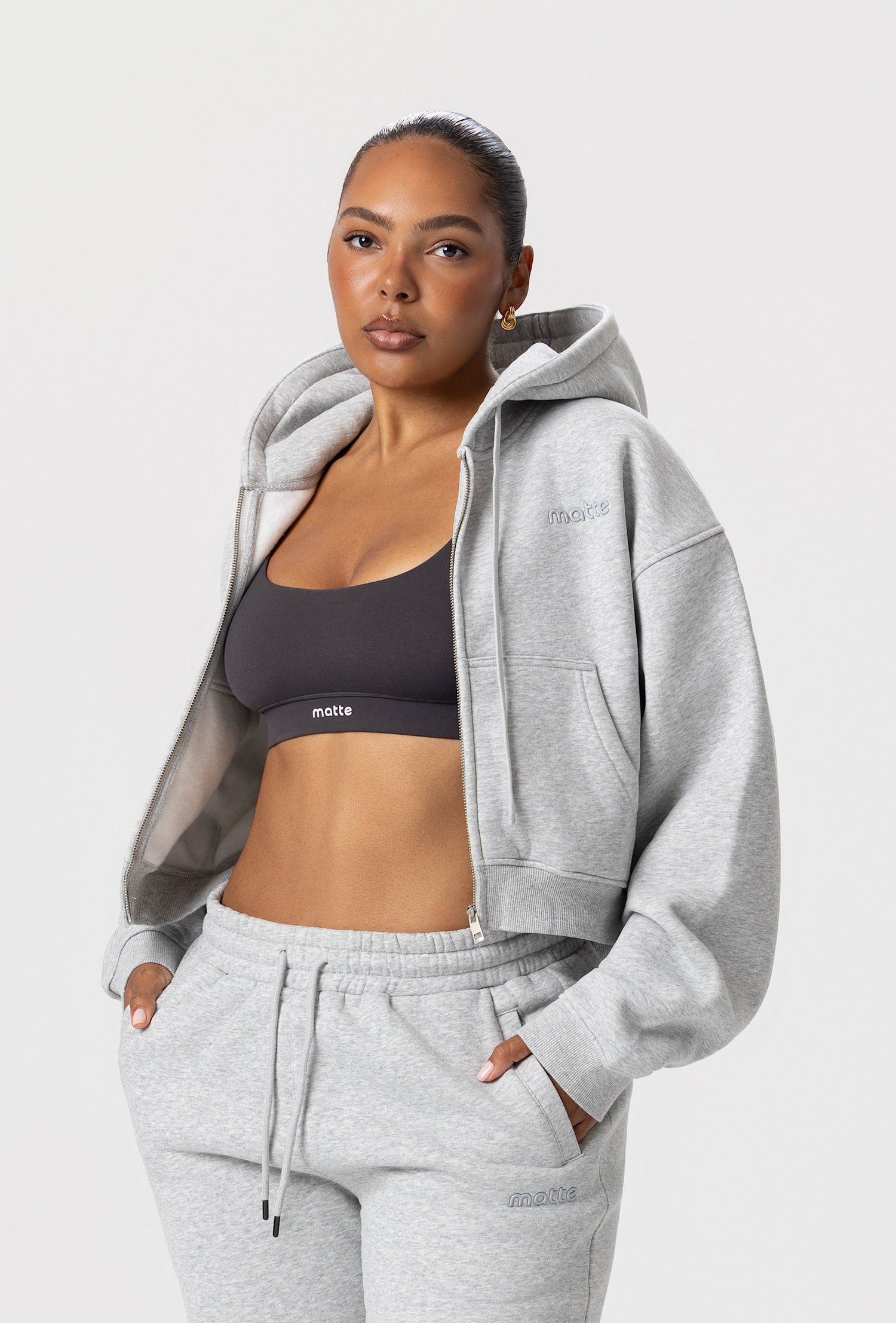 Staple Cropped Hoodie - Heather Gray