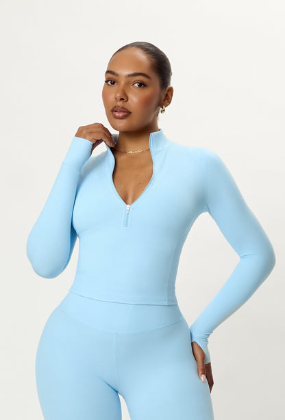 Contour Half Zip Crop - Ice Blue