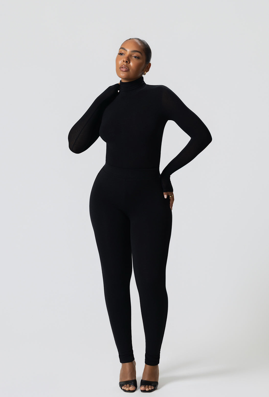 Matte Basix Sculpt Turtle Neck Bodysuit - Black