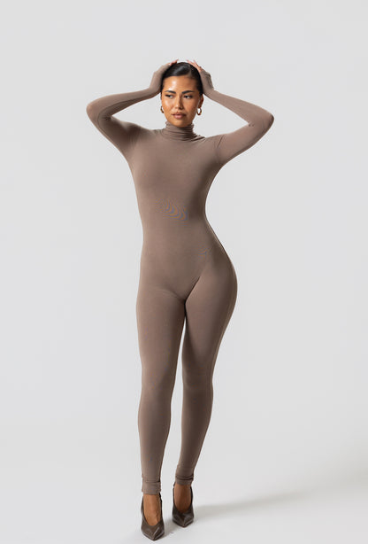 Matte Basix Sculpt Turtle Neck Jumpsuit - Nude