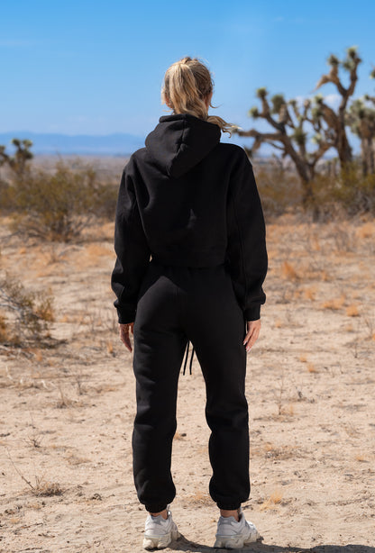 Staple Cropped Pullover Hoodie - Black