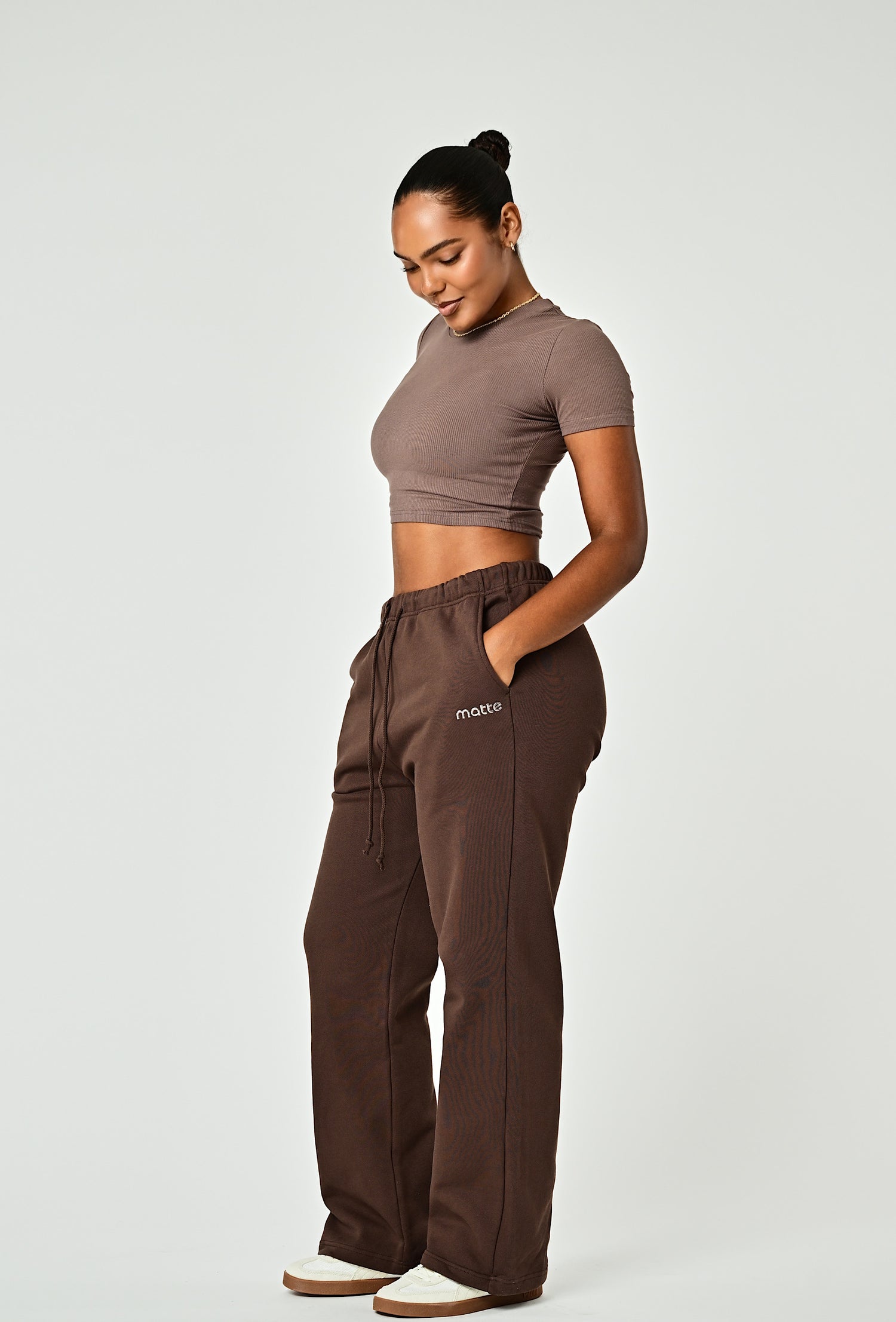 Wide Leg Terry Sweat - Dark Chocolate