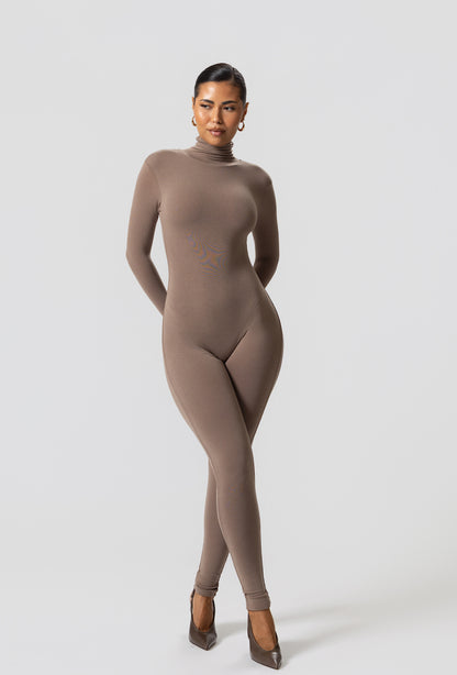 Matte Basix Sculpt Turtle Neck Jumpsuit - Nude