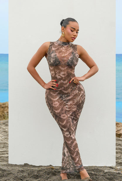 Kapri Cover Up Dress - Cocoa Snake