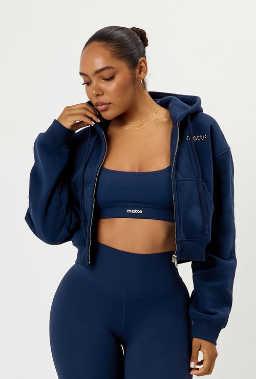 Staple Cropped Hoodie - Navy