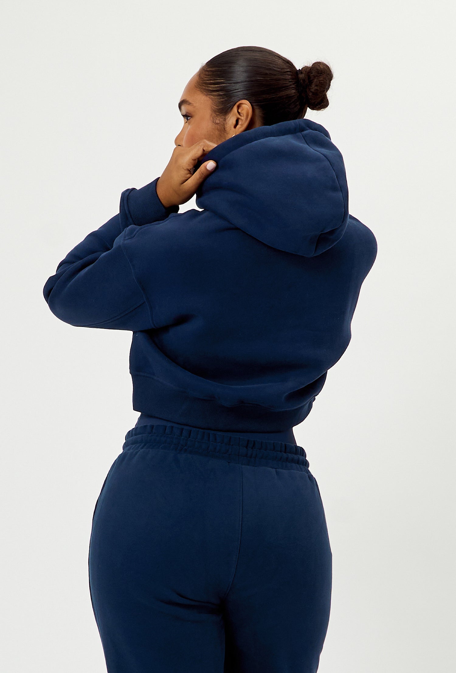 Staple Cropped Pullover Hoodie - Navy