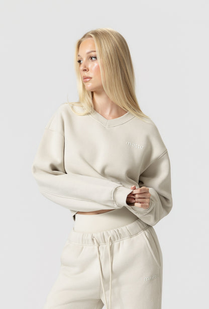 Varsity Cropped Sweatshirt  - Vanilla